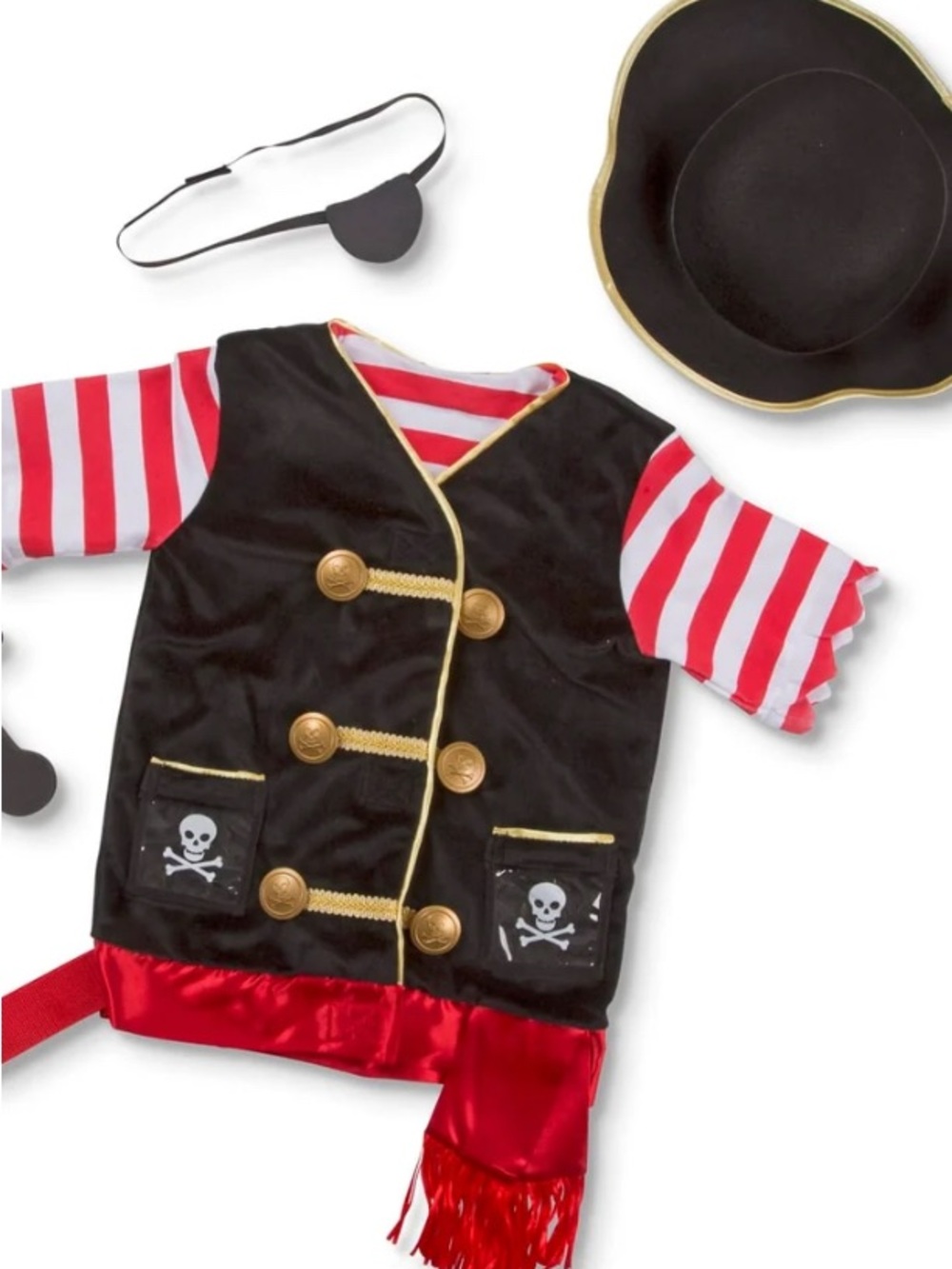 Melissa & Doug Black and Red Pirate Vest Costume with Hat and Eye Patch